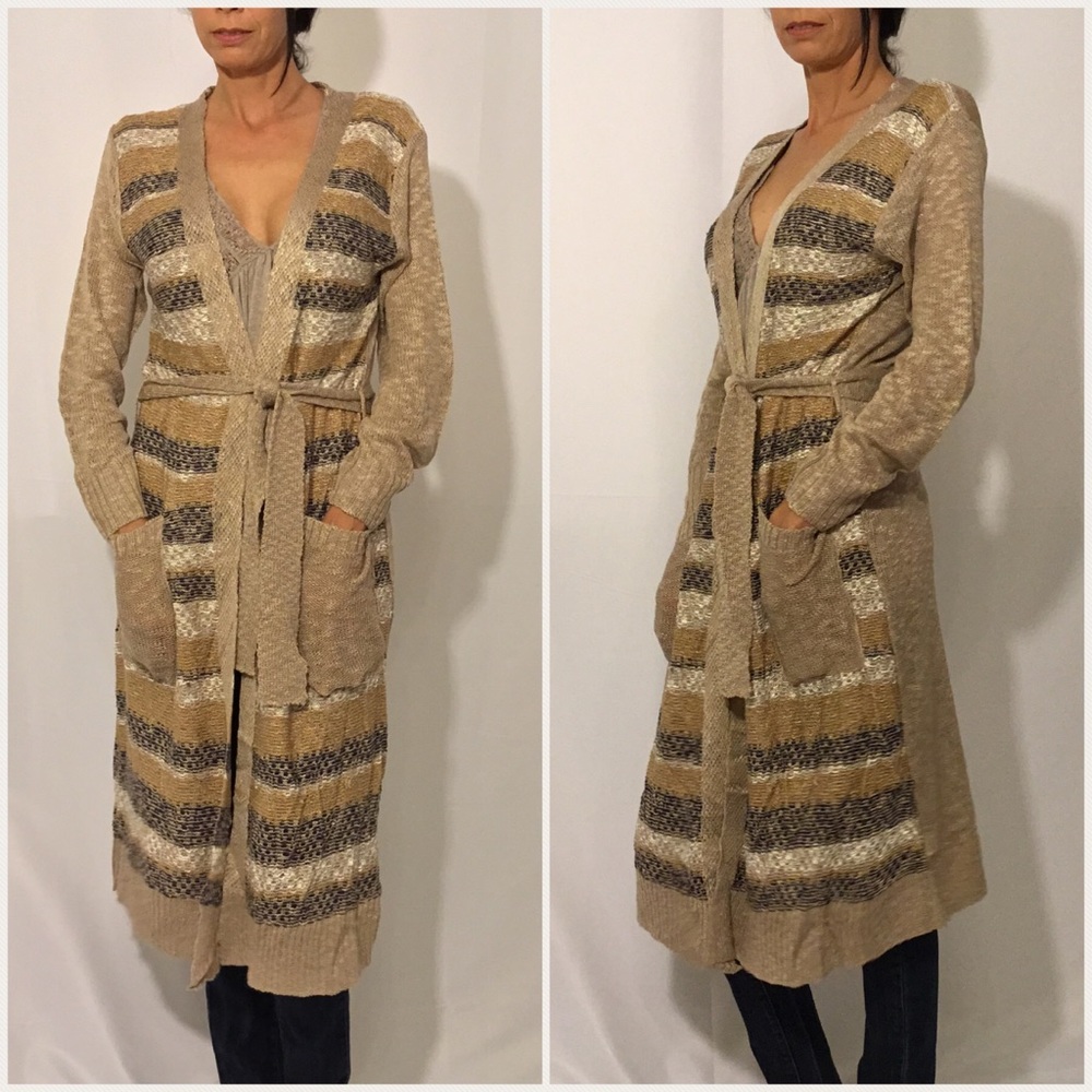 Taupe and Navy Long Cardigan - Picture 3 of 3